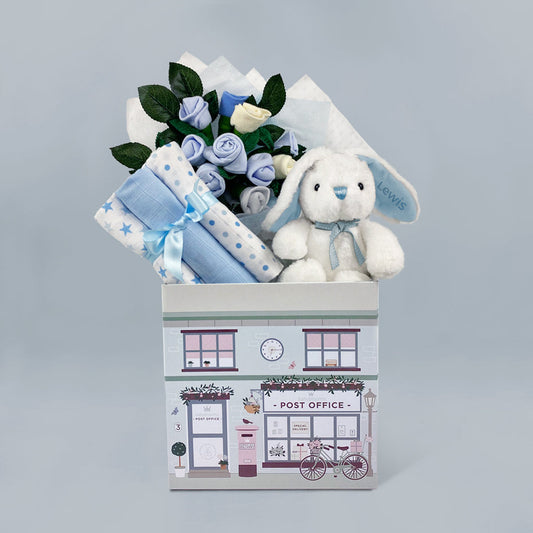 Personalised Little Blue Bunny Welcome Baby Hamper