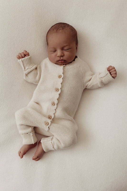 Organic Cotton Moss Stitch Baby Romper - Oat