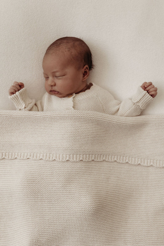 Organic Cotton Scallop Knit Baby Blanket - Oat