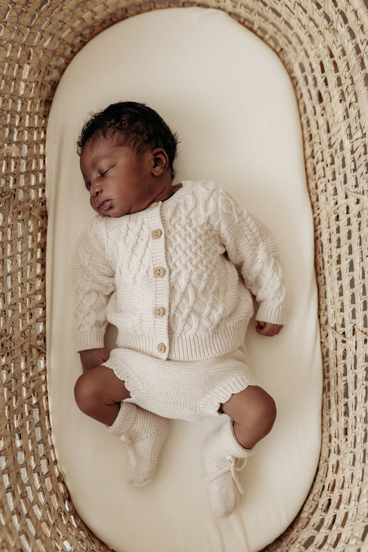 Organic Cotton Cable Knit Baby Cardigan - Oat