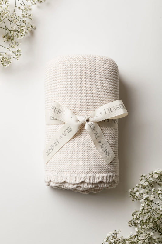 Organic Cotton Scallop Knit Baby Blanket - Oat