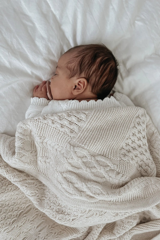 Organic Cotton Cable Knit Baby Blanket - Oat