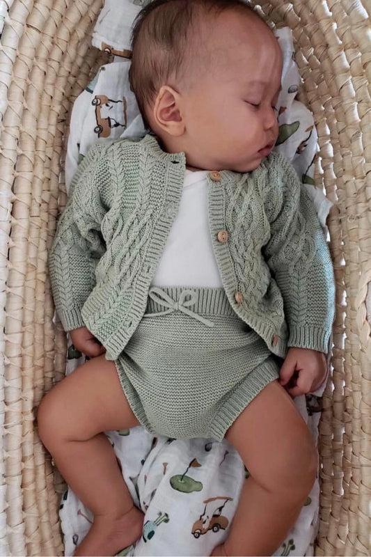 Organic Cotton Cable Knit Baby Cardigan - Sage
